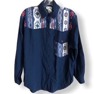 Vintage‎ Tapestry Blue Aztec Print  Button Down Top